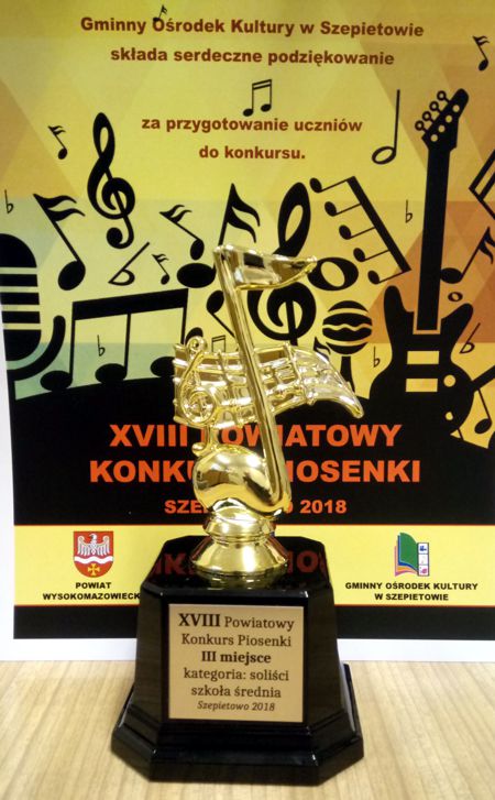 Nagroda w XVIII edycji Powiatowego Konkursu Piosenki - Szepietowo 2018